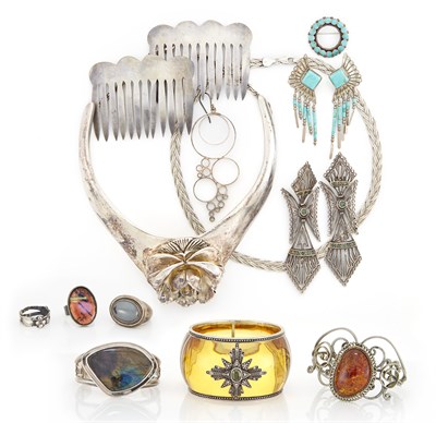 Lot 2120 - Group of Silver, Metal, Acrylic, Amber, Turquoise, Labradorite and Gem-Set Jewelry