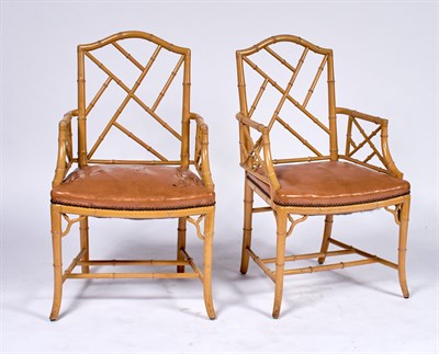 Lot 314 - Pair of Regency Style Stained Wood Faux Bamboo...