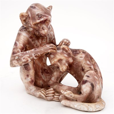 Lot 388 - Carved Hardstone Group of Two Monkeys Height...