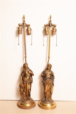 Lot 411 - Pair of Gilt-Metal Figures of Muses as Lamps...