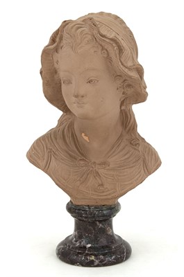 Lot 310 - Terracotta Bust of a Young Woman on a Marble...