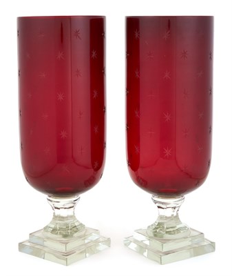 Lot 563 - Pair of Ruby Flashed Glass Photophores Height...