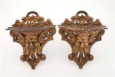 Lot 141 - Pair of Gilt Metal Mask-Form Wall Brackets...