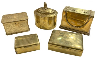Lot 350 - Group of Five Brass Boxes Including a tea...