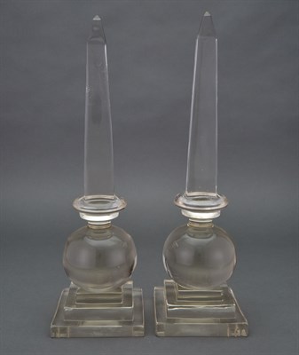 Lot 534 - Pair of Colorless Glass Obelisks Height 16 3/4...