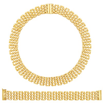 Lot 370 - Seven Row Gold Bar Link Necklace and Bracelet