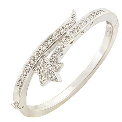 Lot 145 - White Gold and Diamond Shooting Star Bangle Bracelet