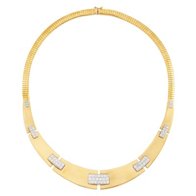Lot 197 - Two-Color Gold and Diamond Necklace