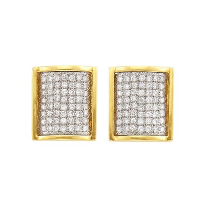 Lot 198 - Pair of Two-Color Gold and Diamond Earrings