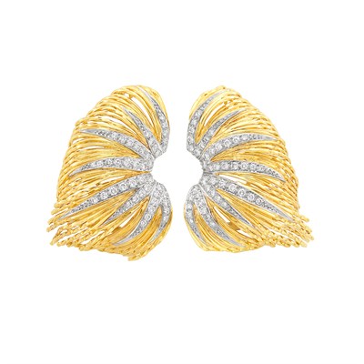 Lot 261 - Pair of Two-Color Gold and Diamond Earrings