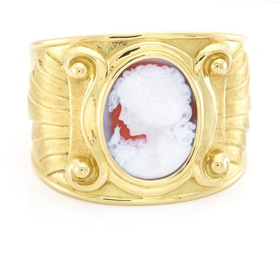 Lot 1168 - Gold and Cameo Cuff Bangle Bracelet
