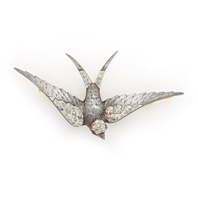 Lot 1690 - Silver, Gold and Diamond Bird Brooch