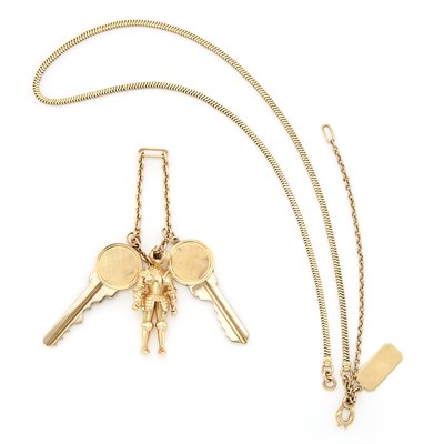 Lot 1269 - Gold and Metal Charm Key Ring and Snake Chain Necklace
