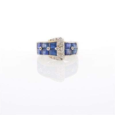 Lot 1187 - Platinum, Sapphire and Diamond Buckle Ring