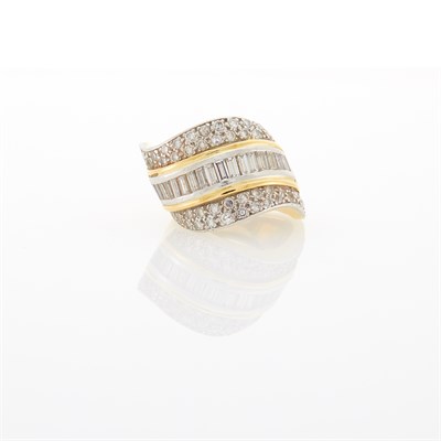 Lot 1080 - Wide Two-Color Gold and Diamond Ring