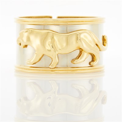 Lot 1092 - Stainless Steel and Gold Panther Cuff Bangle Bracelet