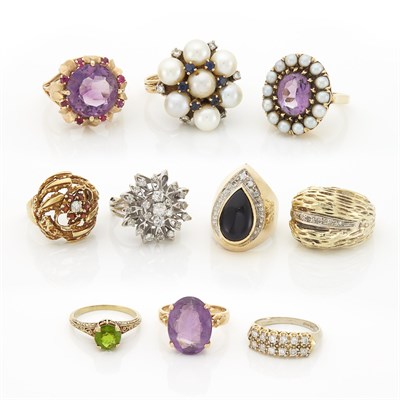 Lot 1315 - Ten Gold, Diamond and Gem-Set Rings