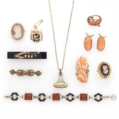 Lot 1340 - Group of Antique Gold, Low Karat Gold, Gilt and Coral Jewelry