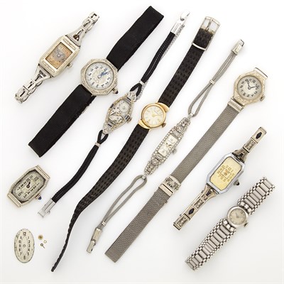 Lot 1338 - Nine Platinum, Gold and Metal Wristwatches