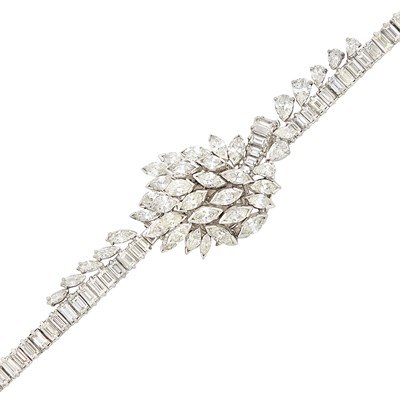 Lot 254 - Platinum and Diamond Bracelet-Watch