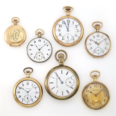 Lot 1353 - Seven Gold and Gold-Filled Pocket Watches