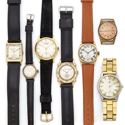 Lot 1369 - Seven Gold and Metal Wristwatches