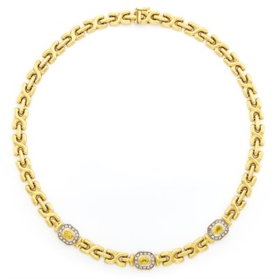 Lot 1907 - Two-Color Gold, Diamond and Yellow Sapphire Necklace
