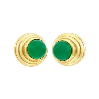 Lot 231 - Pair of Gold and Green Onyx Earclips, Van Cleef & Arpels