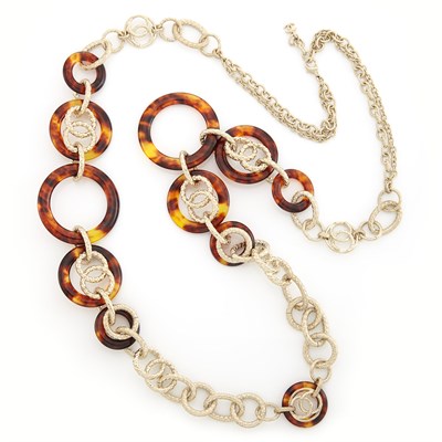 Lot 1647 - Long Gilt-Metal and Simulated Tortoise Shell Necklace, Chanel