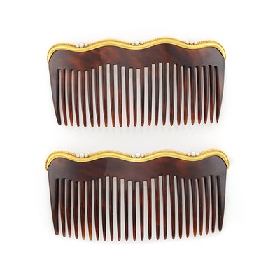 Lot 1999 - Pair of Gold, Seed Pearl and Plastic Hair Combs