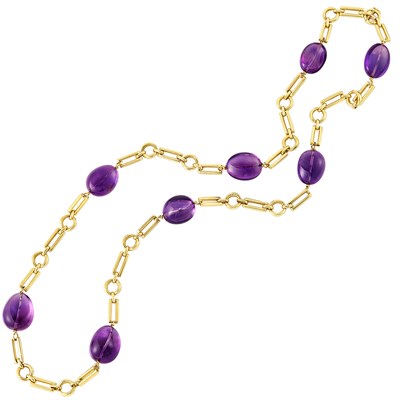 Lot 216 - Long Gold and Amethyst Bead Chain Necklace, Goshwara