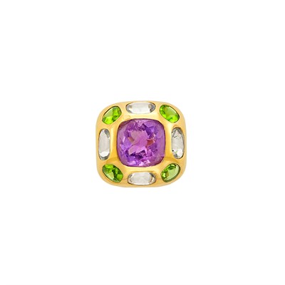 Lot 184 - Gold, Amethyst, Peridot and Aquamarine 'Baroque' Ring, Chanel, France