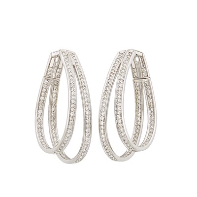 Lot 337 - Pair of White Gold and Diamond Hoop Earrings