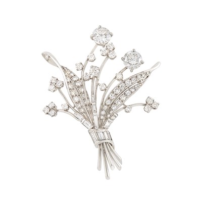 Lot 129 - Platinum, Simulated Diamond and Diamond Bouquet Brooch
