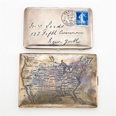 Lot 1388 - Silver Postcard Case and United States City Map Cigarette Case