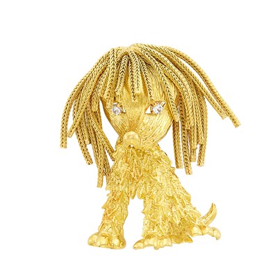 Lot 594 - Gold Dog Fringe Clip-Brooch