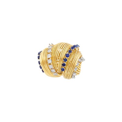 Lot 487 - Gold, Diamond and Sapphire Dome Ring