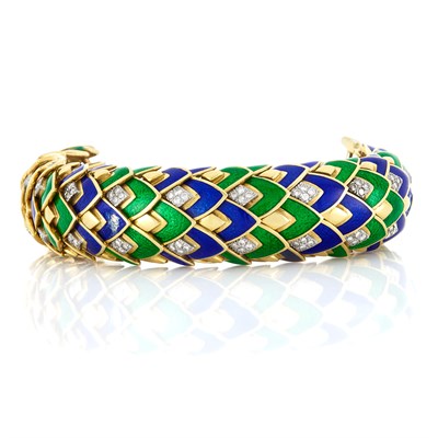 Lot 180 - Gold, Platinum, Enamel and Diamond Bracelet, David Webb