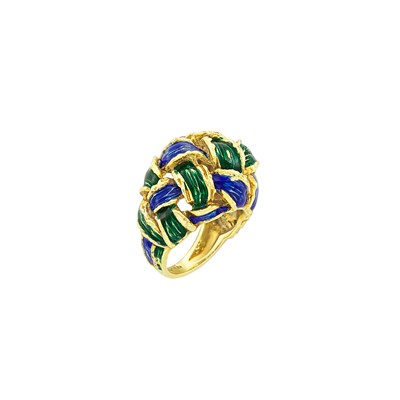 Lot 373 - Gold and Blue and Green Enamel Dome Ring and Gold, Sapphire and Diamond Wristwatch