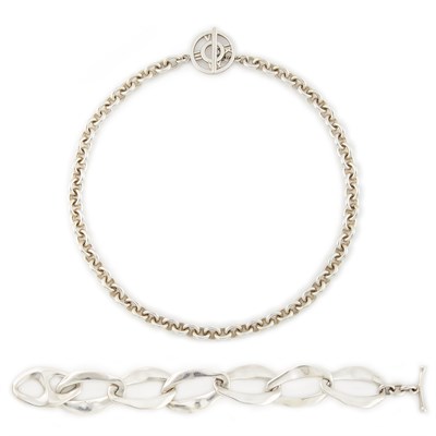 Lot 1623 - Sterling Silver 'Aegeon' Link Bracelet, Tiffany & Co., Elsa Peretti, and 'Atlas' Pendant-Necklace, Tiffany & Co.