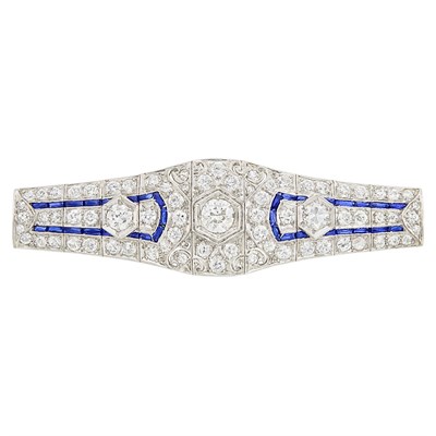 Lot 324 - Platinum, Diamond and Sapphire Bar Pin