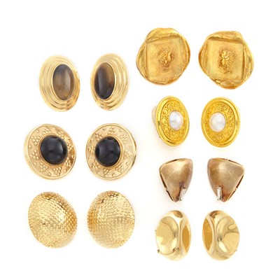 Lot 1439 - Six Pairs of Gold Earrings and Pair of Gilt Earrings