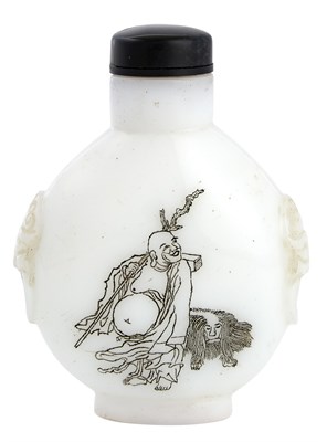 Lot 134 - Chinese White Glass Snuff Bottle The flattened...