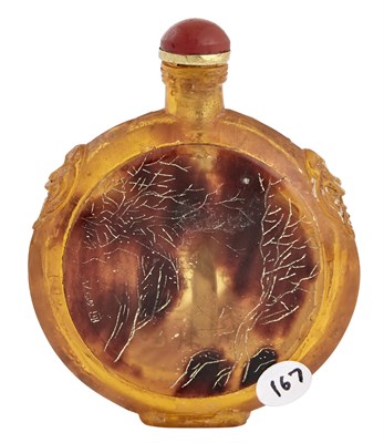 Lot 141 - Chinese Amber Snuff Bottle The flattened...