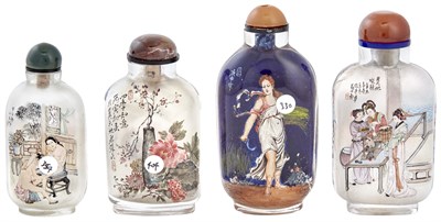 Lot 629 - Four Chinese Inside-Painted Glass Snuff...