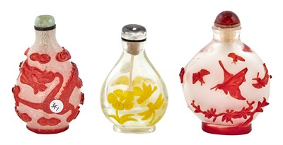 Lot 112 - Group of Three Chinese Glass Overlay Snuff...