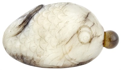 Lot 641 - Chinese White and Brown Jade Snuff Bottle...