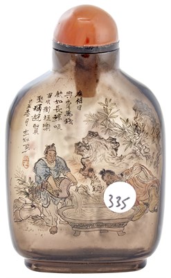 Lot 645 - Chinese Inside-Painted Smoky Glass Snuff...