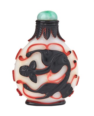 Lot 102 - Chinese Red and Black Overlay White Glass...