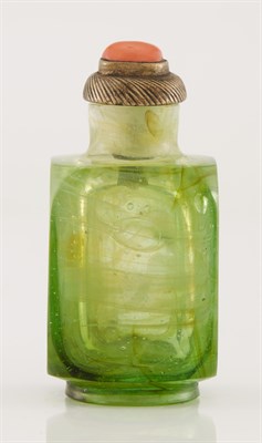 Lot 283 - Chinese Green Glass Snuff Bottle Of squared...